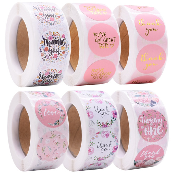 500Pcs/Roll Thank You Pink Stickers Self Adhesive Wedding Gift Party Decor 