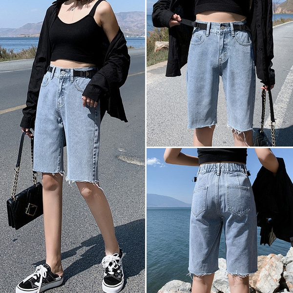 Knee length jean shorts on sale womens