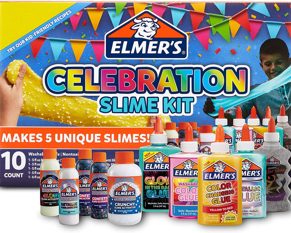 Elmer's elmer's celebration slime kit  slime supplies include assorted  magical liquid slime activators and assorted liquid glues, 10