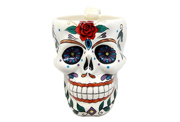 Ebros Gift White Tribal Day of The Dead Red Rose Sugar Skull Drink