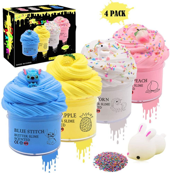4 Pack Butter Slime with Scent, with Stitch Slime, Unicorn Slime, Pineapple  Slime and Peach Slime, Soft, Stretchy and Non-Sticky Party Favor Sludge Toy  for Kids,Nice Textured. (4 Pack)