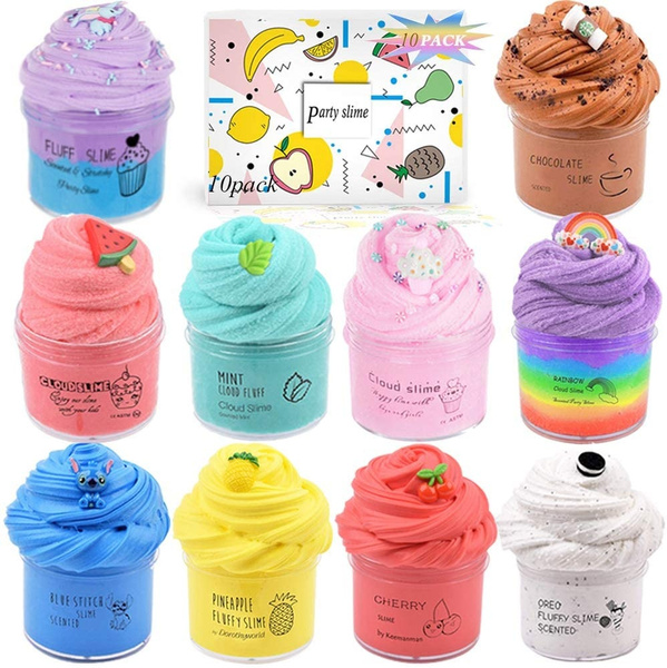 Partyforu The Party is suitable for 10 Pack Slime, Butter Slime-Stitch,  Cherry, Baby Elephant, Pineapple and Coffee Slime, Cloud Slime Watermelon,  Cake, Mint leaves, Cookies and rainbow Slime, Can Ret