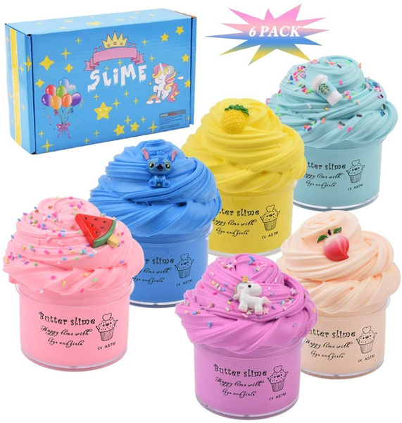 Butter Slime Kit with 6 Pack Scented Slime,Watermelon Slime,Unicorn Slime,Latte  Slime,Pineapple Slime,Blue Stitch Slime,Peach Slime,Super Soft and  Non-Sticky,Surprise Slime Toys for Girls and Boys