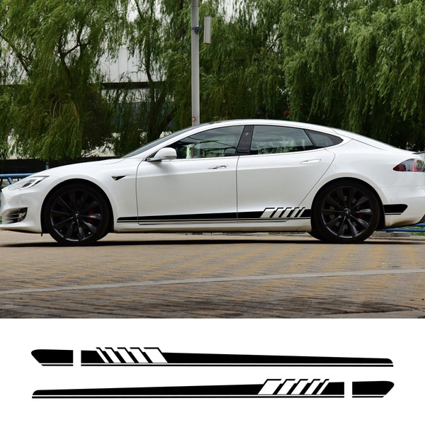 2 Pieces Vinyl Decal Door Side Skirt Stripes Sill Sticker for Tesla Mo –  The EV Shop