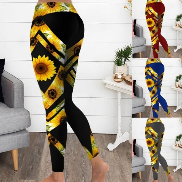 Women Slim Fit Sunflower Yoga Fitness 