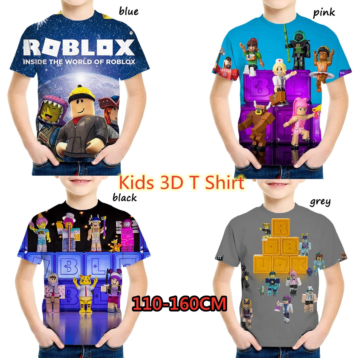 Funny Cartoon Roblox 3d Printed Kids T Shirt Boys And Girls Fashion Short Sleeve Round Neck Tees 90 160cm Wish - black blue roblox t shirt