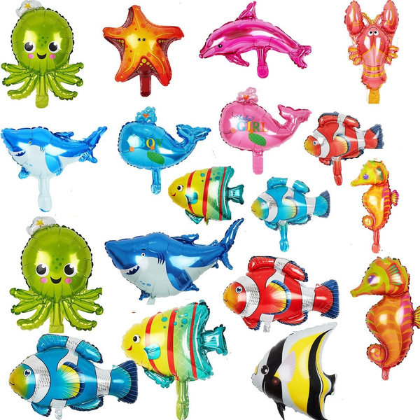 18 Pieces Foil Balloons Ocean Animals Balloons Fish Balloons Sea Animal ...