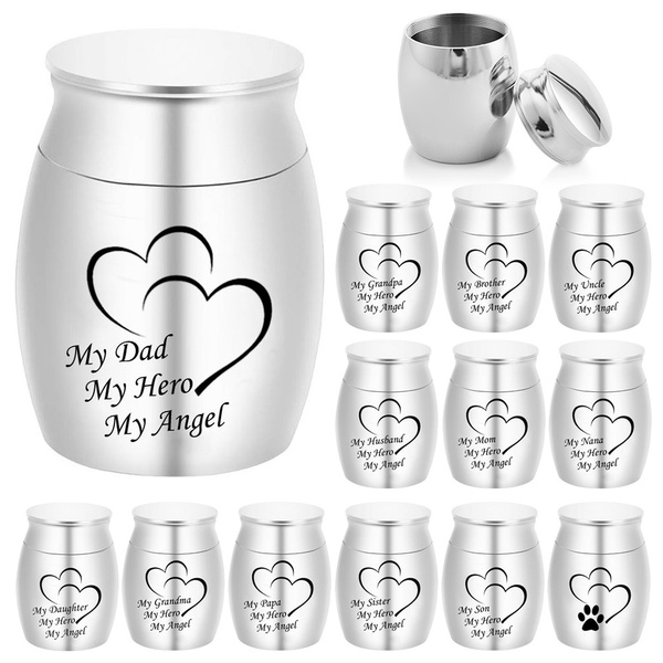 My Dad My Hero My Angel Keepsake Urns Custom Engraved Mini Cremation Urn for Human Ashes 42mmx30mm Small Funeral Memorials Meant for Sharing of Token Amount of Ashes