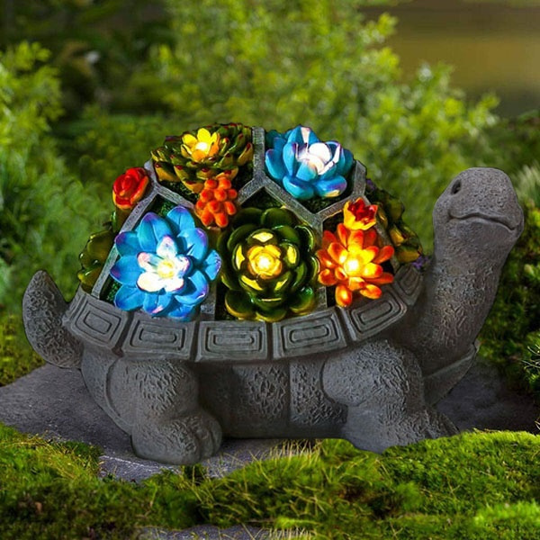 Garden Solar Turtle Statues Decoration Resin Powered Sculpture Ourdoor Decor Tortoise Figurine For Home Room Patio Lawn Yard Ornaments Gardenging Accessories Wish - Turtle Decorations For Home