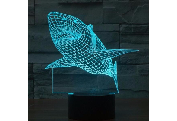 3d Led Light Night Creative Shark Kids Table Lamps Hologram Illusion 7 Colors 
