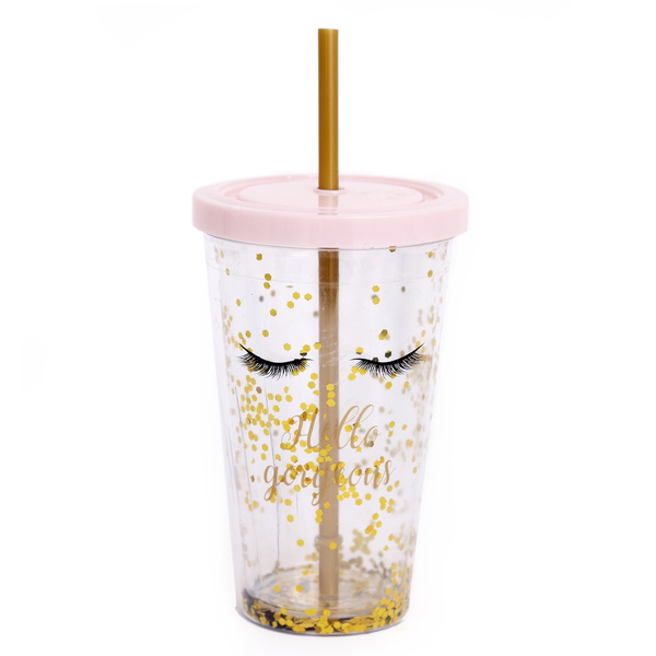 - Plastic straw beaker A0027 Les Tresors De Lily DDiivvaa - YYeeuuxx EEnnddoorrmmiiss 16x10 cm. pink glitter 