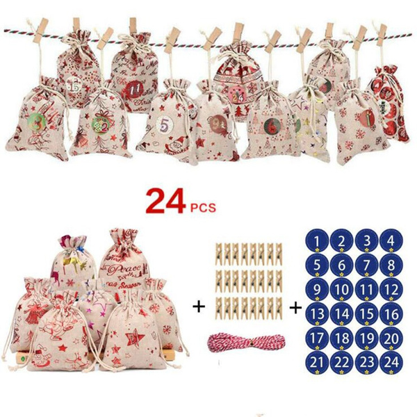Christmas Countdown Gift Bag 1-24 Days Pocket Advent Calendar Christmas ...