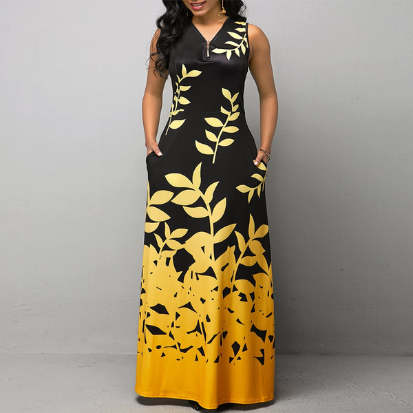 Print Women Ball Gown Dress Sleeveless 