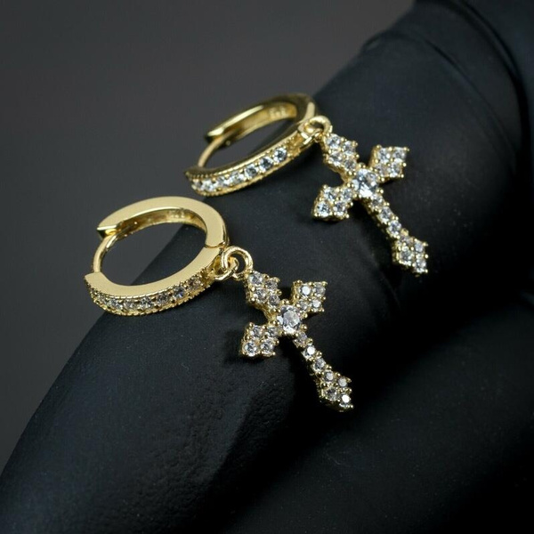 14k White Gold 3/4in Cross Dangle Earrings K1418 | Joy Jewelers