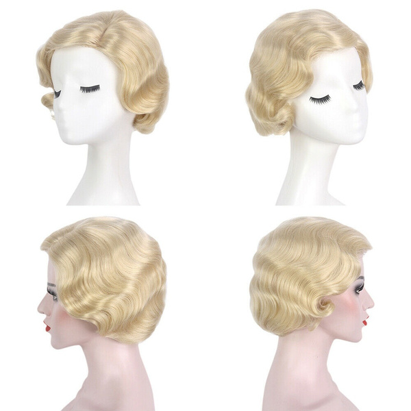 Finger Wave Wig Cosplay 1920s Flapper Blonde Women Short Bob Hair Fancy ...