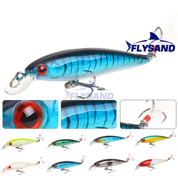 1PC Artificial Fishing Lures, Hard Bait Minnow Lure with Feather Treble  Hook Life-Like Swimbait Fishing Bait 3D Fishing Eyes Crankbait FlySand  Fishing