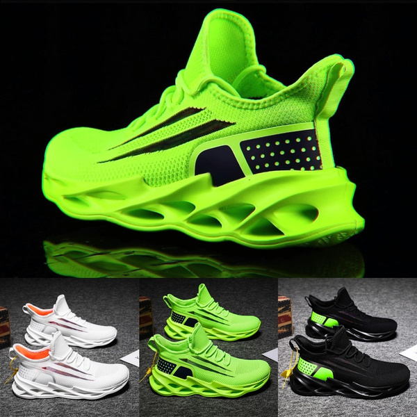 fluorescent green running shoes