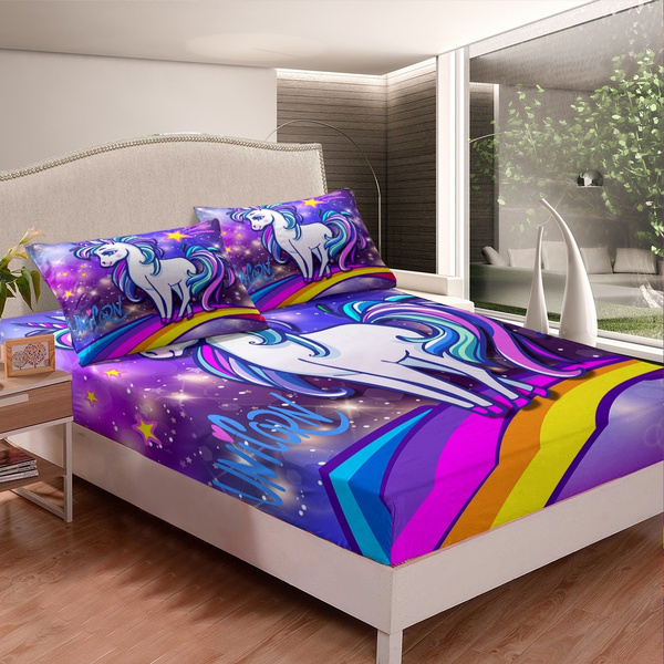 Galaxy Rainbow Bed Cover Bedroom Decor, Cute Bed Sheets Sets