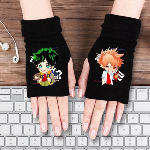 H09 Sportstorm Anime My Hero Academia Autumn Winter Warm Knitted Gloves Unisex Half Finger Mittens