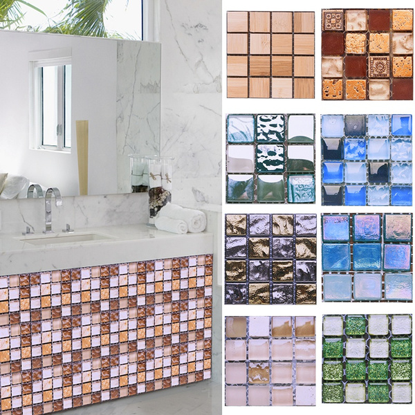 10 Pcs DIY Mosaic 3D Self Adhesive Wall Tile Sticker Bathroom Kitchen Home Decor 