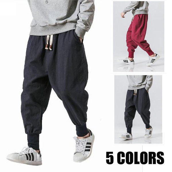 Men Streetwear Japanese Style Harem Pants Casual Linen Trouser Plus ...