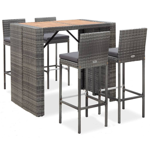 vidaXL Acacia Wood Patio Bar Set 5 Pieces Poly Rattan Gray Garden ...