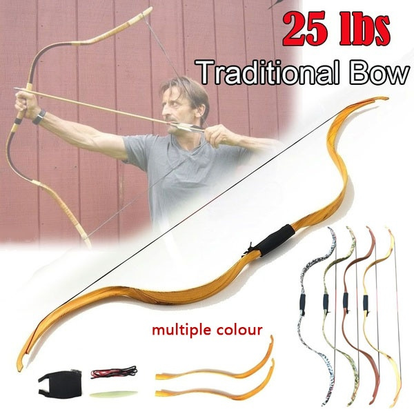 25lbs Wooden Split Traditional Bow Archery Bow for Outdoors Hunting