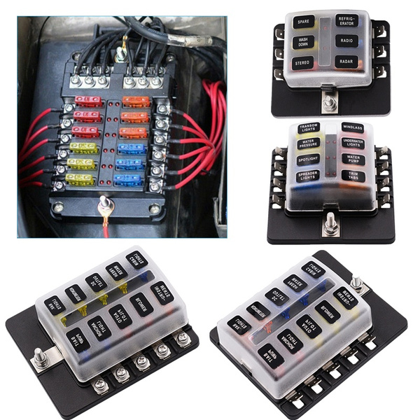 OmkuwlQ 6 Way Fuse Box Block Fuse Blade Type Holder Car Vehicle Circuit LED Indicater Car Accessories 