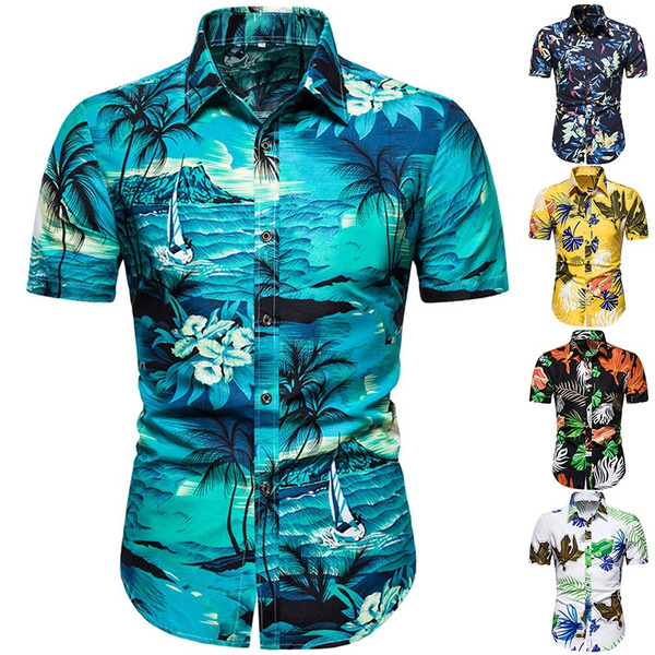 Slim Fit Mens Hawaiian Shirt Summer 