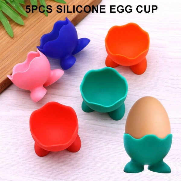 5Pcs Silicone Egg Cup Holders Set Kitchen Breakfast Boiled Eggs