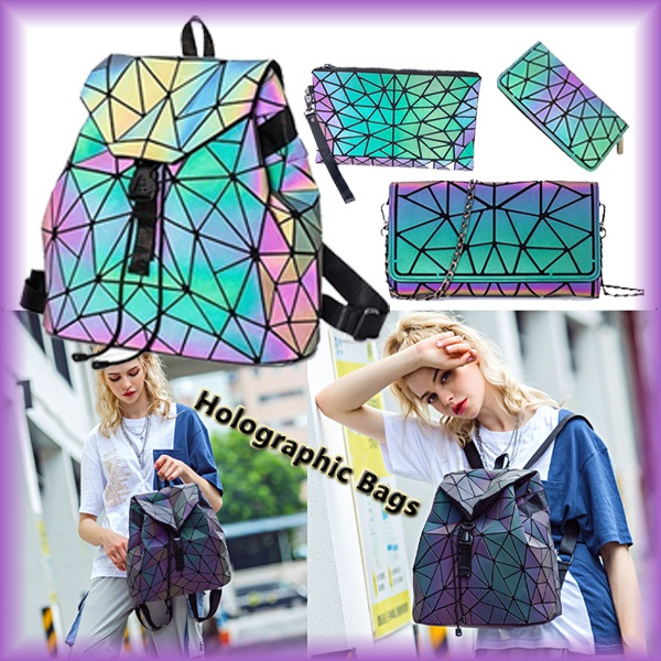 Luminous Geometric Backpack Holographic Reflective Bag,Perfect For  Work,Travel, Women's Color Changing And Laser Bag