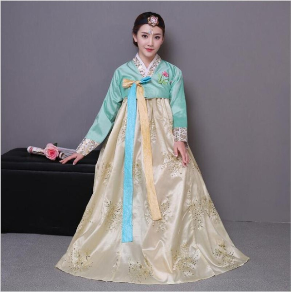 Traditional Korean Hanbok Women Noble Elegant Royal Court Princess Dresses  Women Embroidery Sequin Stage Dance Costumes