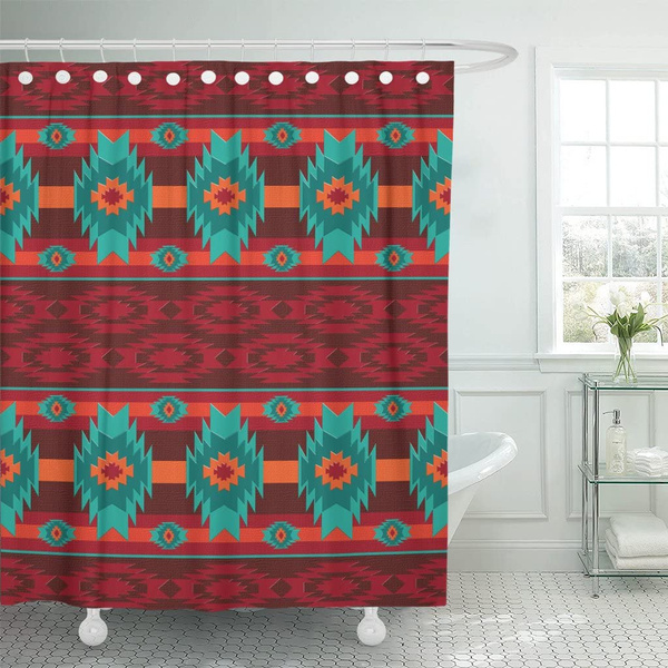 Shower Curtain Colorful Southwest Southwestern Navajo Abstract Aztec Waterproof Polyester Fabric Set With Hooks Wish