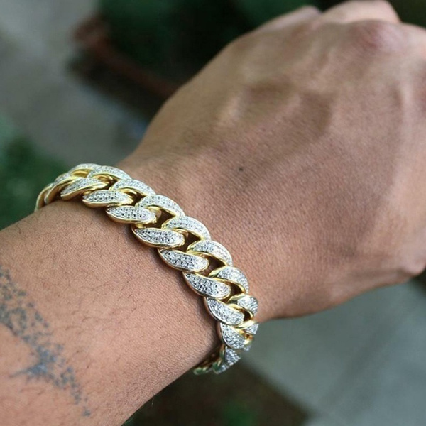 Cuban link bracelet silver store iced out