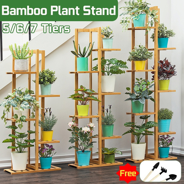 5/6/7-Tier Bamboo Plant Stand Flower Shelf Display Rack Indoor O
