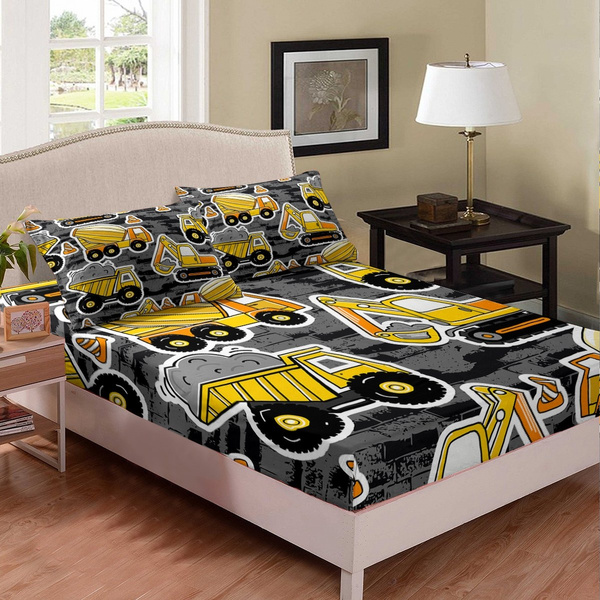 Cartoon Cars Bed Cover Bedroom Decor, Construction Bedding Set Queen