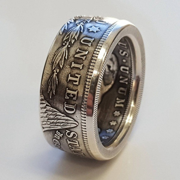 Fashion Men Antique Coin Ring Handmade American Vintage Coin Ring ...