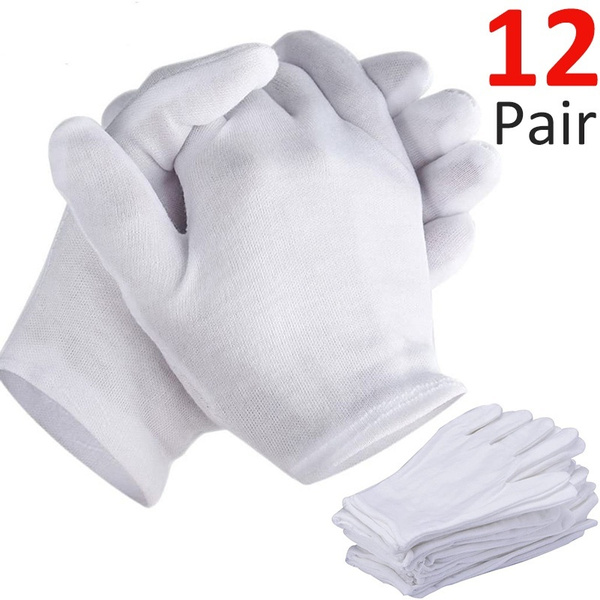 12 Pairs Cotton White Gloves Moisturising Eczema Butler Beauty Magician Waiter 