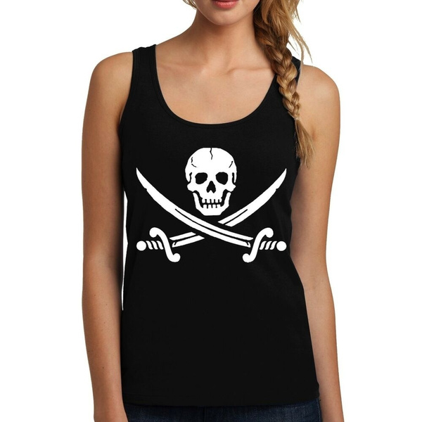 Velocitee Ladies T-Shirt Jolly Roger Pirate Skull  W11564