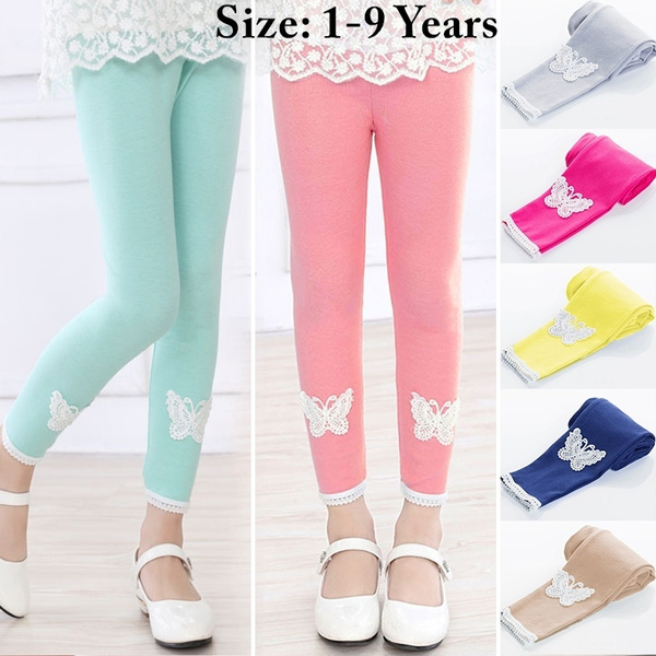 Girls Soft Stretch Cute Lace Leggings Tights Summer Pants