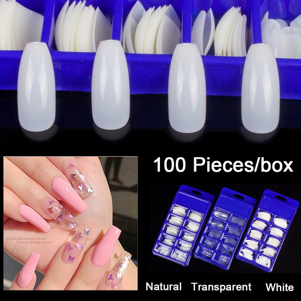 100 Pieces Box Long Ballerina False Nails Full Half Cover Acrylic Artificial Nail Tips Fake Nails Coffin Nails Beautiful Nail Art Tips Wish