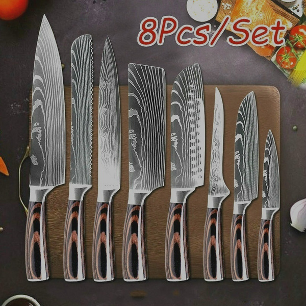 8Pcs Kitchen Knives Set Professional Damascus Pattern Chef Knives