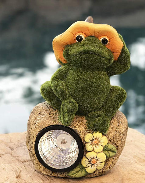 Ebros Large Whimsical Frog with Lily Flower Hat On Rock Garden Statue ...