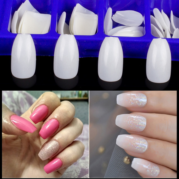 Short Coffin Nails 100pcs Acrylic Full Cover Nails Clear Natural White Ballerina False Nails 10 Sizes Fingernail Art Tools Wish