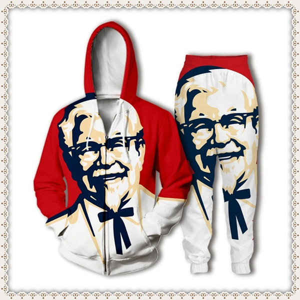 HOT SALE Zip Hoodie Funny KFC Colonel 3D Print Joggers Pants Men Casual Hoodie Hip Hop Style Clothing Shorts Trousers Set Plus Size Cool Clothes