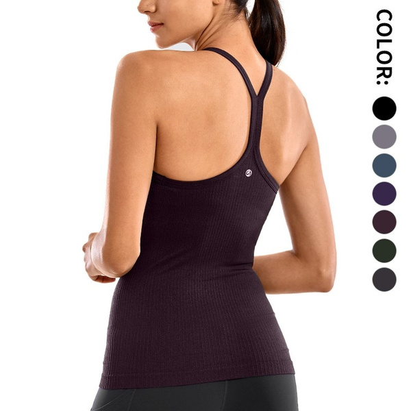 CRZ YOGA Soft Ribbed Slim Fit Workout Tank Tops for Women Lightweight  Athletic Racerback Camisole Sports Shirts with Built in Bra