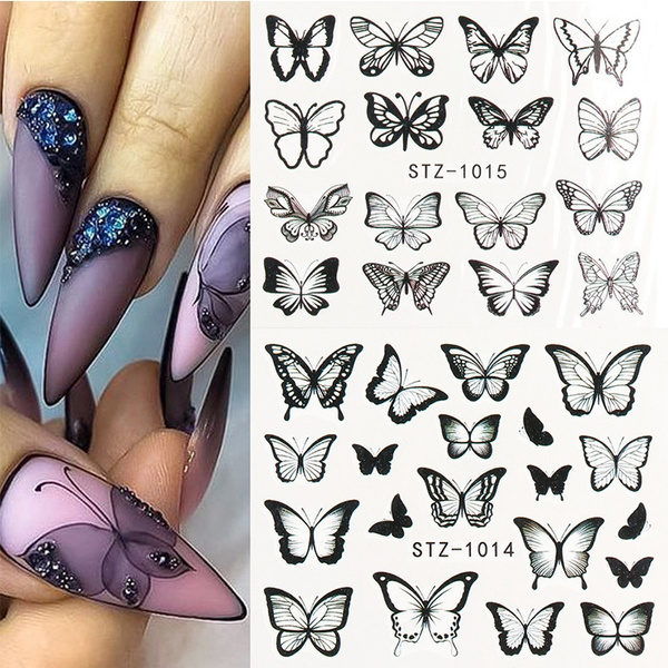Butterfly Nail Stickers for Nail Art4 Sheets Water Transfer Nail Art  Stickers for Nail DesignsBlack Butterfly Nail Art Design DecalsNail  Sticker Decal 5