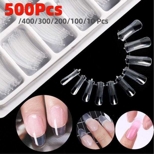 500/400/300/200/100/10 Pcs Clear Nail Forms Acrylic False Fake Nails Full  Cover Quick Building Mold Tips DIY Finger Nail Extension Clip | Wish