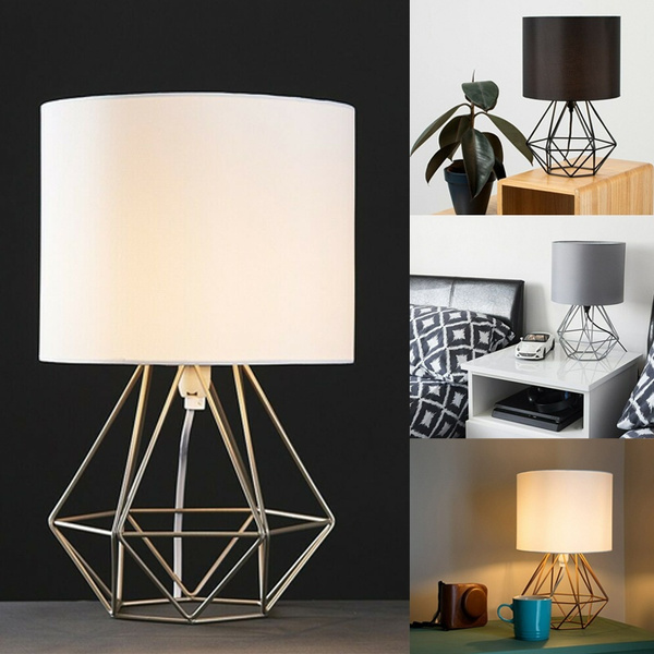 Modern Bedside Table Lamps Geometric Wire Cage Lights Copper Chrome Nightstand Desk For Bedroom Living Room Office Wish Modern Bedside Table Lamps Geometric, Wire Cage Table Lamp Shade