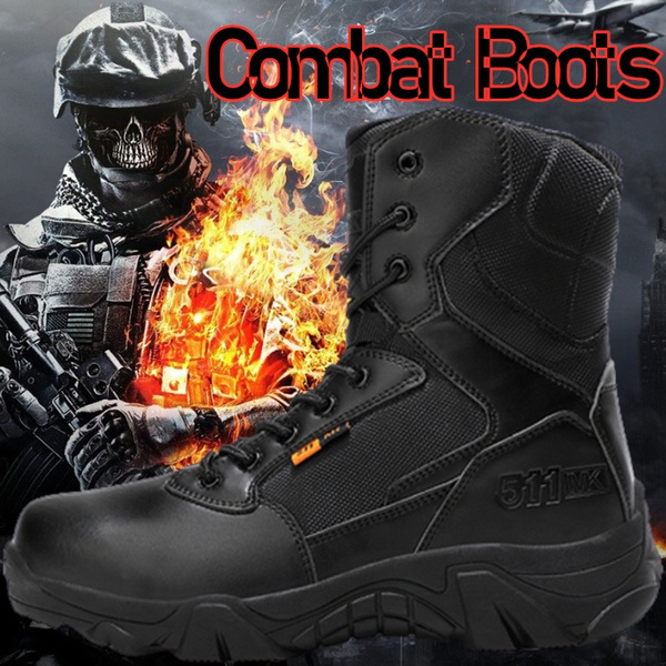 Men's Wide Waterproof Leather Combat Boots - Tactical Military Sizes 6.5W-15W